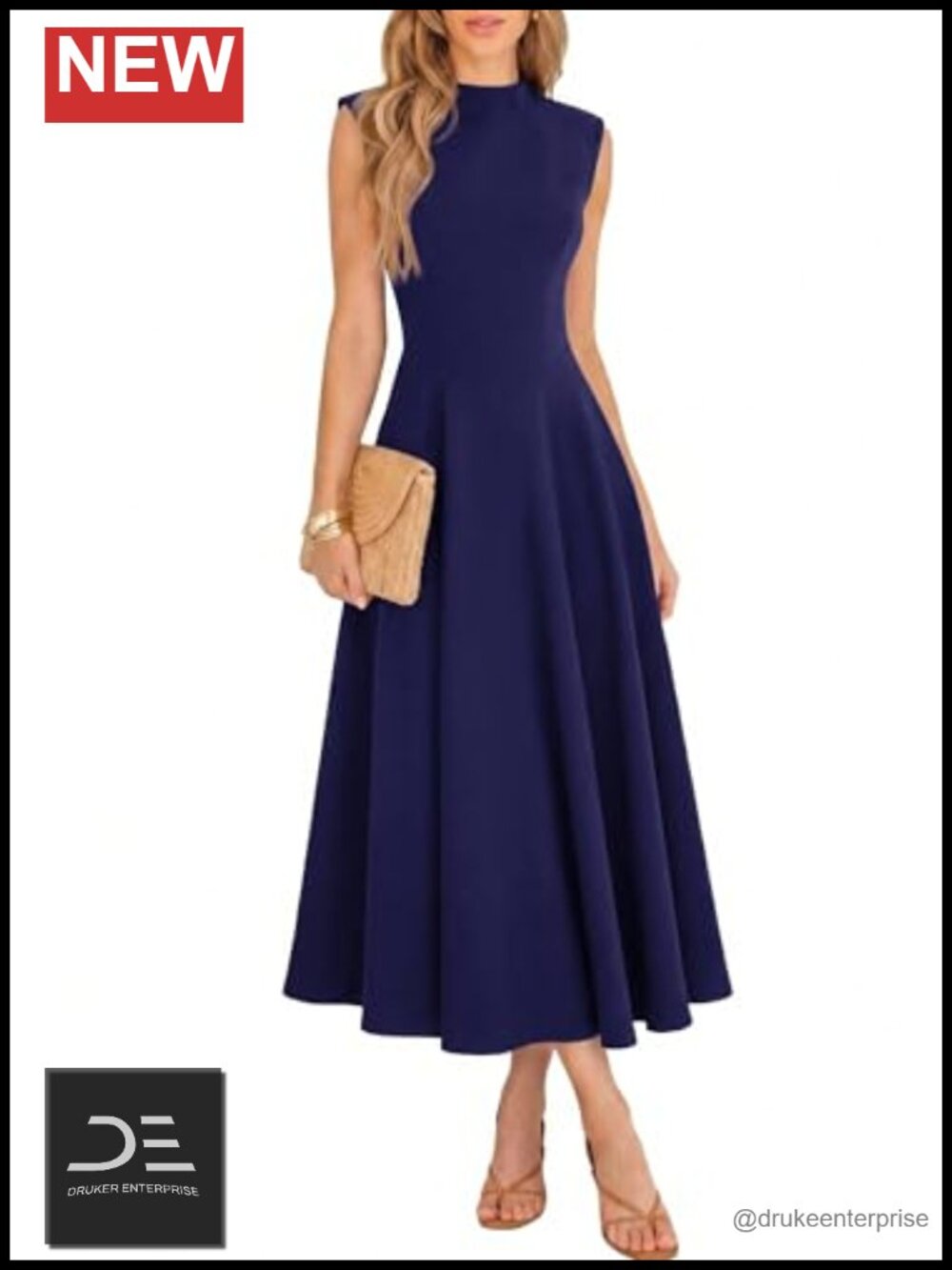 Women's Sleeveless Maxi Dress Mock Neck A-Line Cocktail Wedding Guest